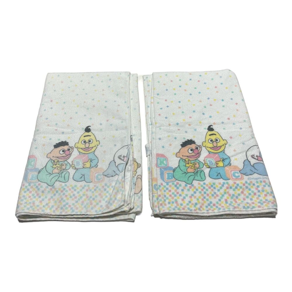 2 Vintage Sesame Street Cotton Flannel Baby Receiving Blankets Big Bird Riegel